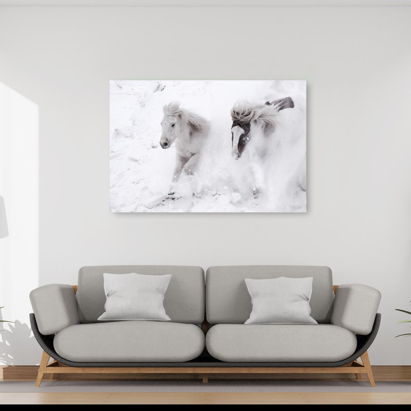 Wild Winter Horses Abstract Contemporary Horse Landscape Nature Wall Art Print 1 Piece Wrapped Canvas Wall Art