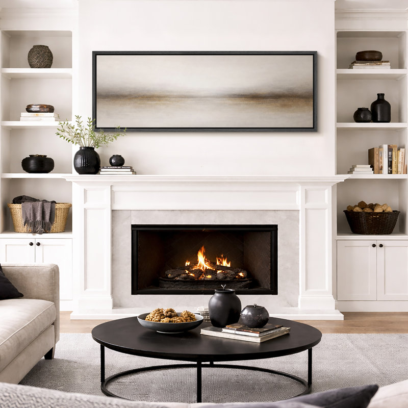«Minimalist Neutral Horizon Landscape Art», images de chambre à coucher, impression sur toile encadrée, impression numérique