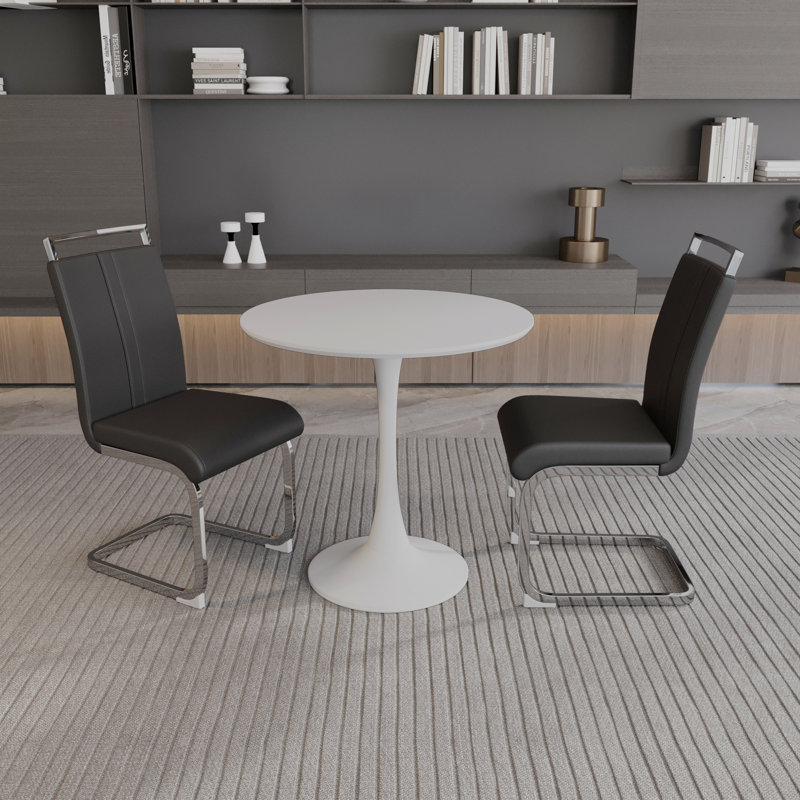 Ensemble de table de salle à manger 31,5 "en noyer circulaire, table à manger tulipe, table de salle à manger pour 2 à 4 personnes et 2 chaises de salle à manger en métal noir