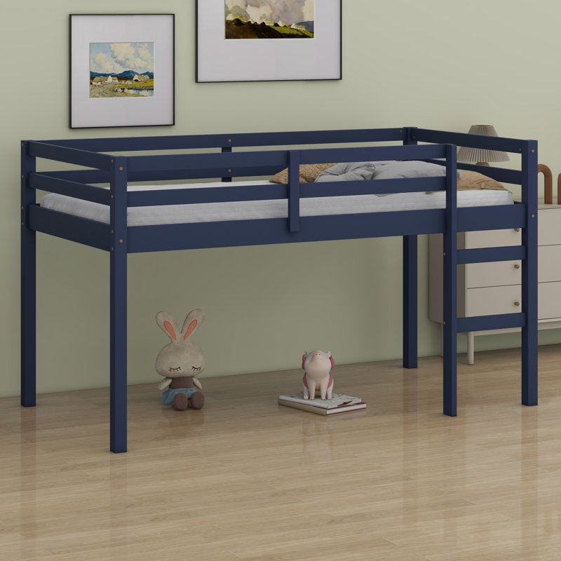 Lit mezzanine en bois avec échelle, Bleu