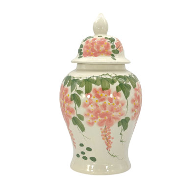 Cream Floral Ceramic Chinoiserie Jar 20"