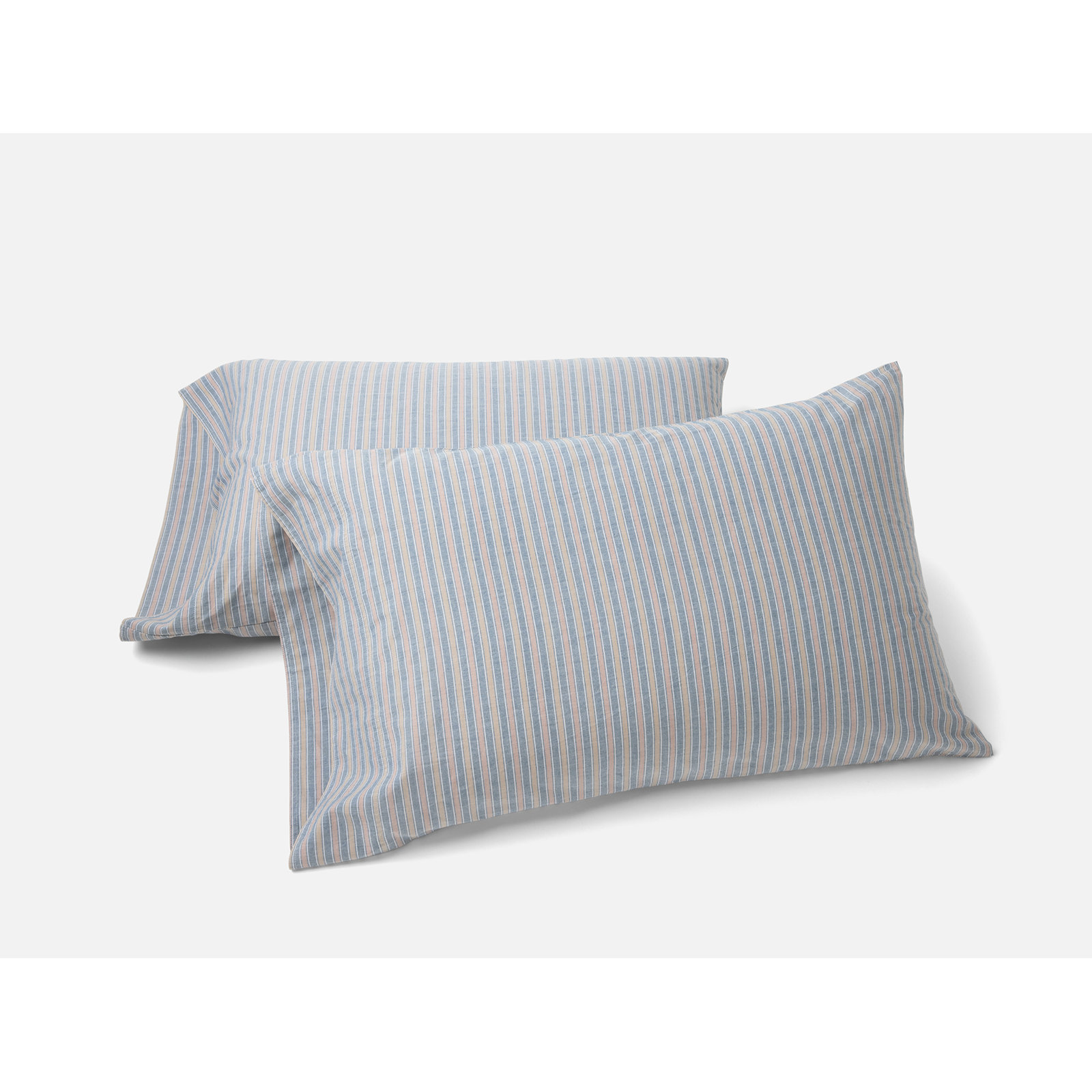 Crinkled 100% Cotton Percale Pillowcase - Set of 2, King Pillowcase, Indigo Chambray