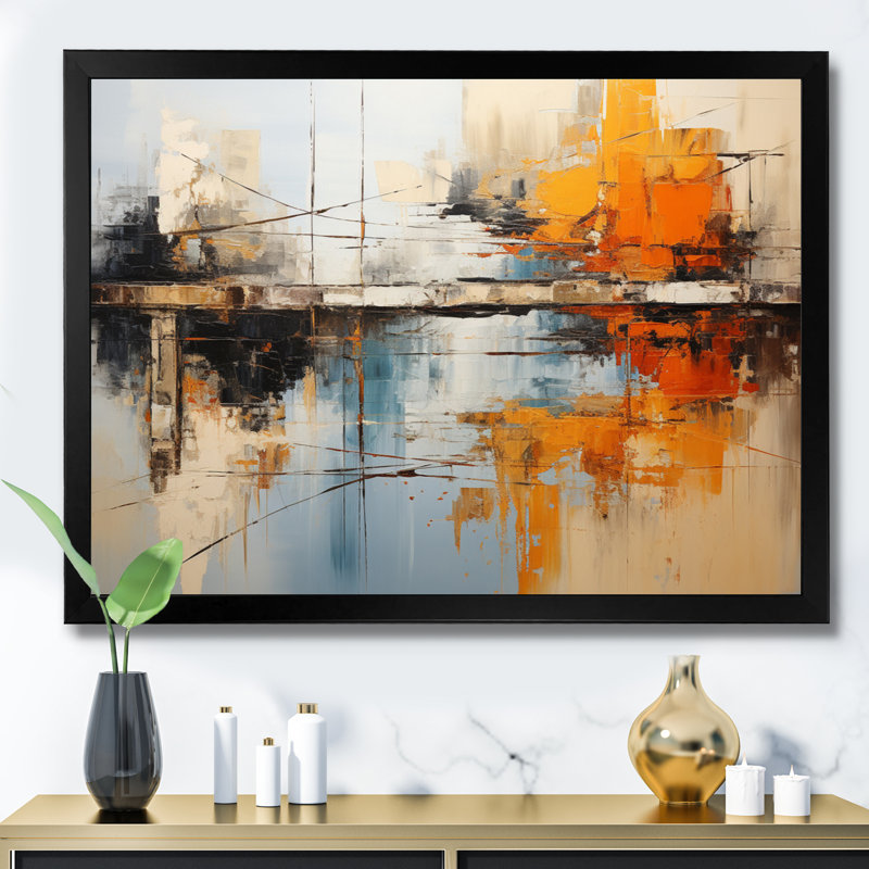 Collage de flux vert, orange et audacieux - imprimé, H 34 po x l 44 po x P 1,5 po, Cadre simple noir