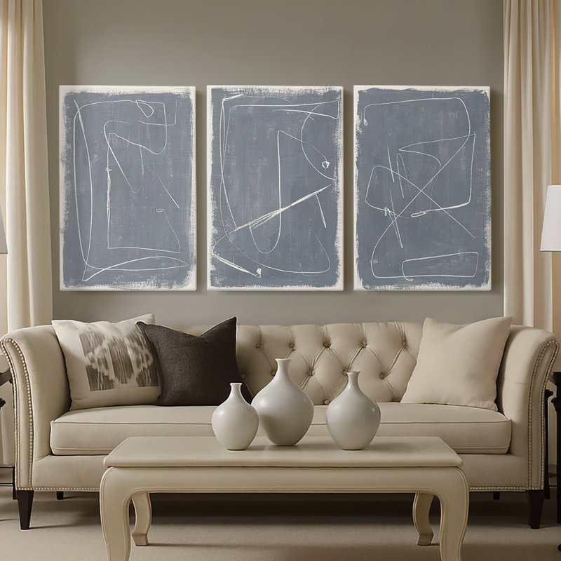 Kinetic Imprint I - Toile tendue avec châssis sur mesure - 3 pièces, H 48 po x l 96 po