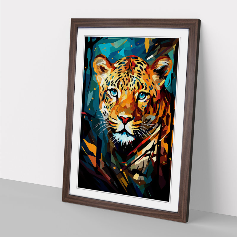 Leopard Cubism - Single Picture Frame Print on Wood, Walnut Framed, 34cm H x 25cm W x 2cm D