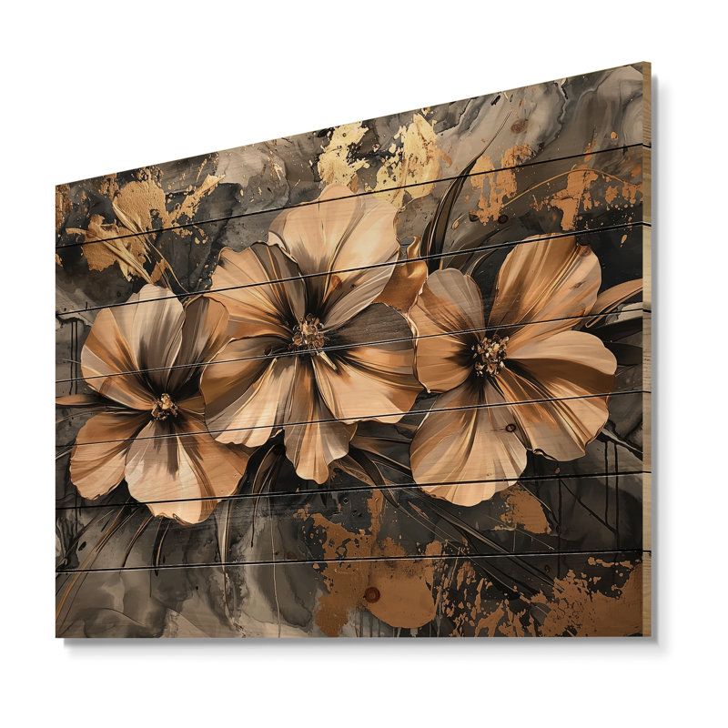 «Copper Dance Of The Poppies» - Impression sur bois de coquelicots - sur bois de pin naturel, H 30 po x l 40 po