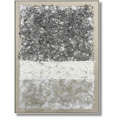 Art mural texturé en toile métallique texturée - 36 po x 48 po - Cadre champagne argenté