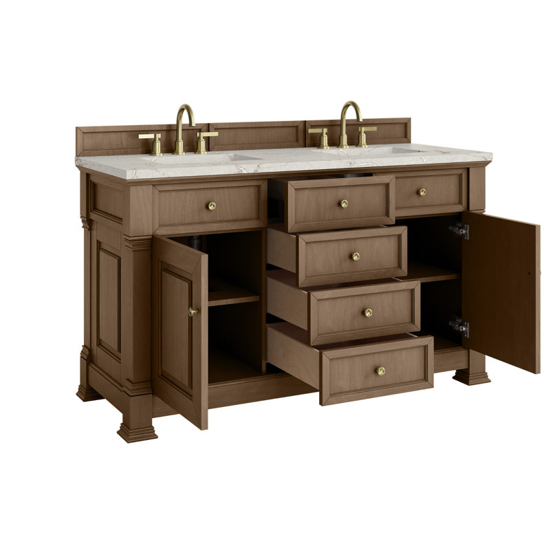Meuble-lavabo double l 60 po Brookfield, Pacanier, À entraxe, Argent victorien