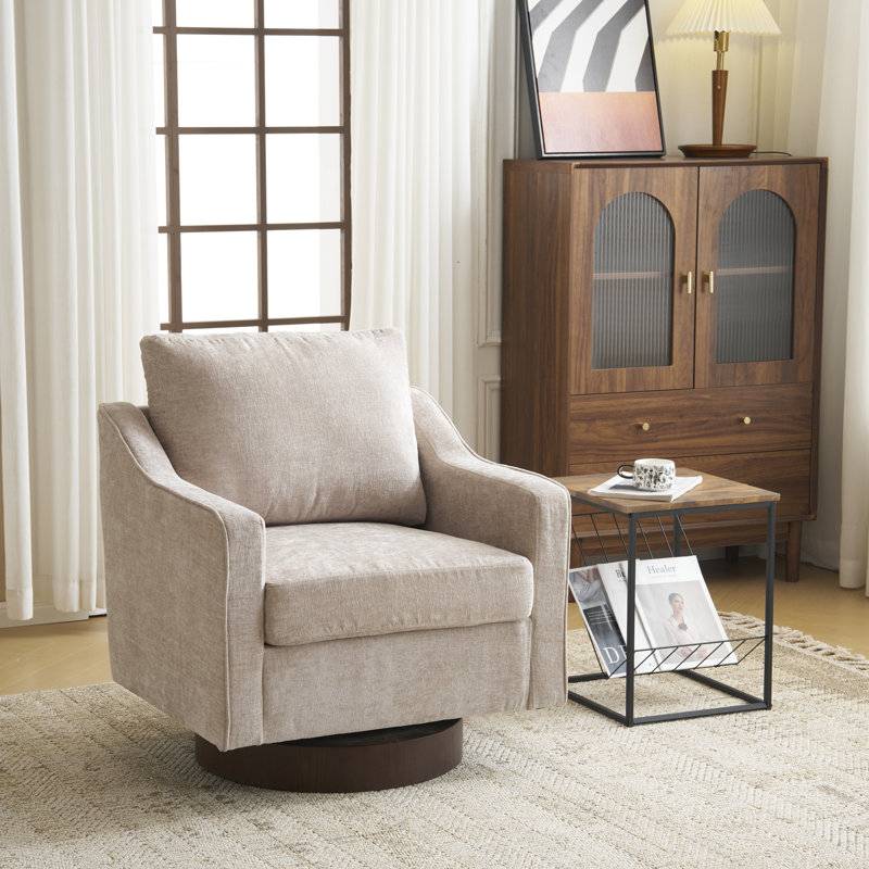 Chenille Living Room Swivel Barrel Accent Chair, Khaki Chenille