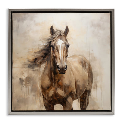 Horse with Modern Drip Framed Floater Canvas Wall Art by PI Creative Art