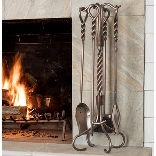 4-Piece Bend Gold Standing Fireplace Tool Set + Reviews