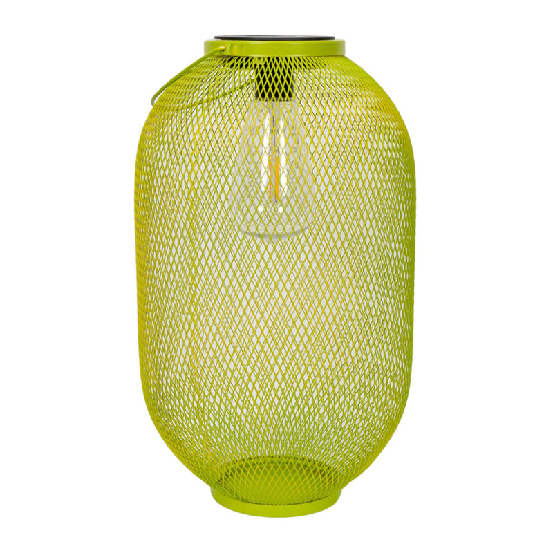 Metal Mesh Basket Solar Powered Outdoor Garden Lantern Light, Light Green