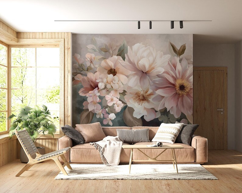 Blush Dream Floral Mural, 236" L x 118" W