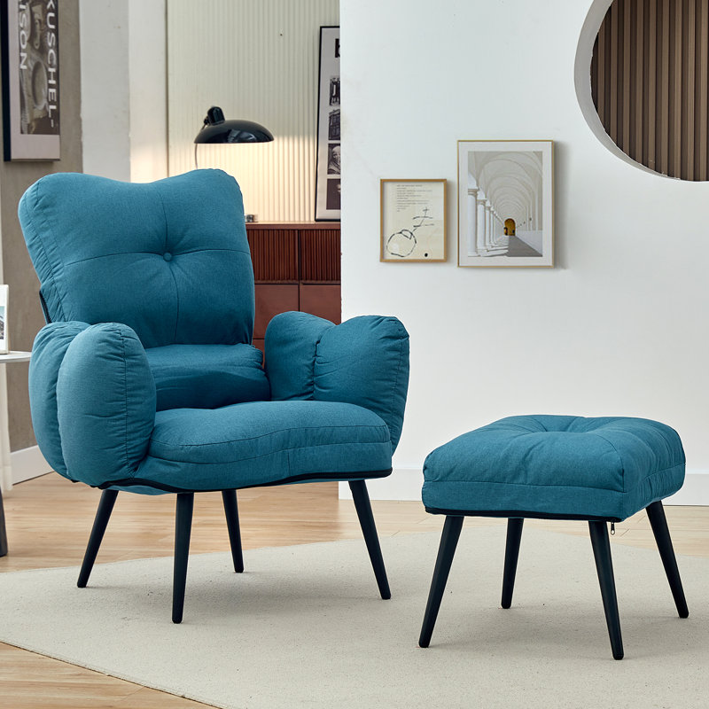 Tauranac Upholstered Accent Chair with Footstool, Blue