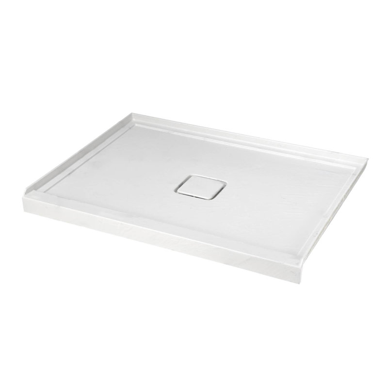 60"x36" Solid Surface Single Threshold Shower Pan Base With Drain Cover Included, Textured Surface Slip-Resistant Shower Base Pan, White, Center Drain