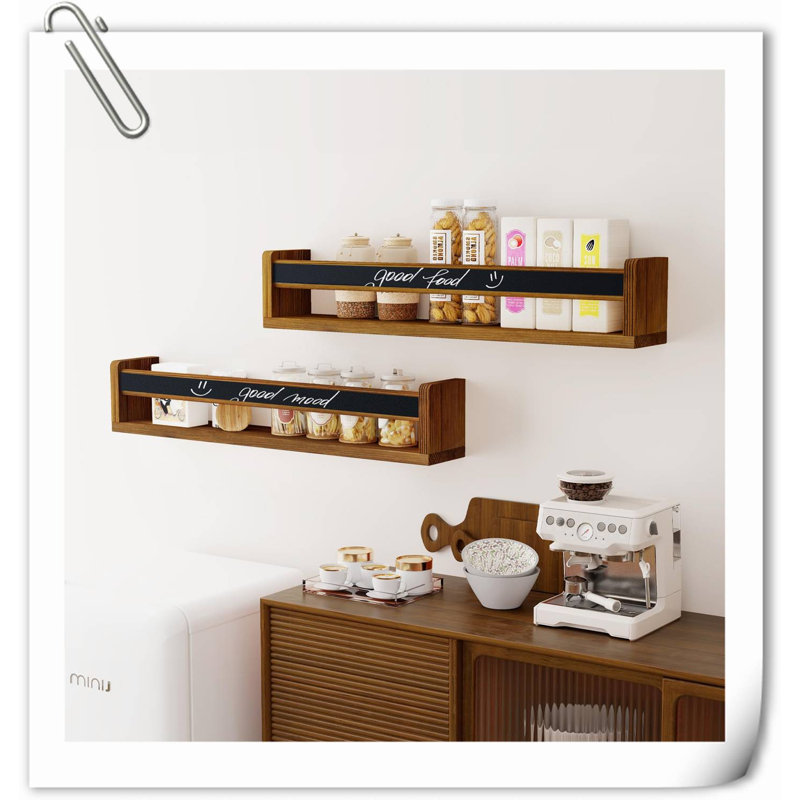 Tablette flottante en bois de pin 2 pièces Graviel, 4.5" H x 24" W x 4.7" D, Brun foncé / noir