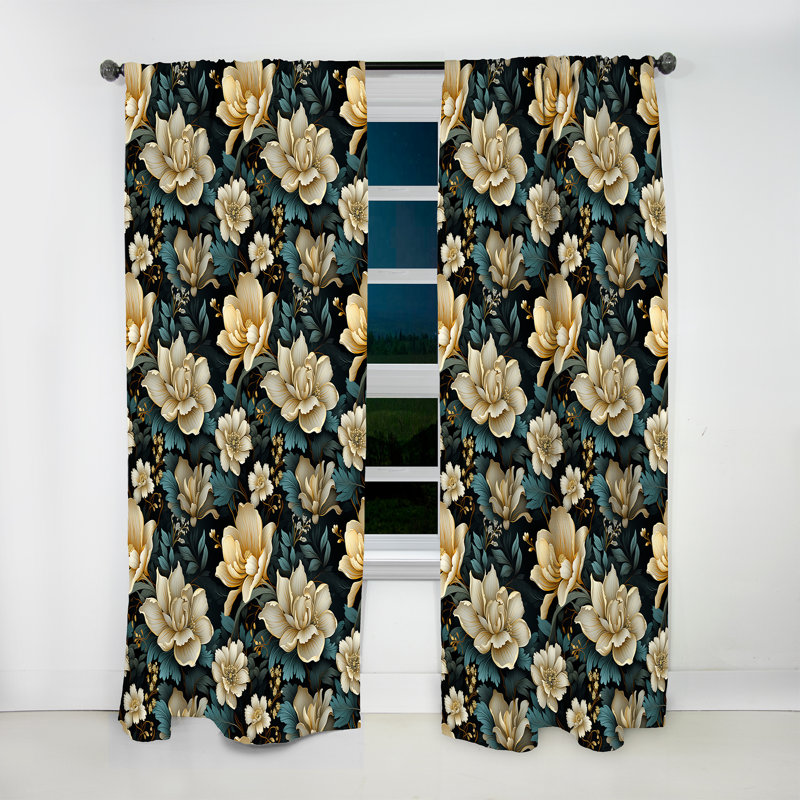 Botanical Green Damask Harmony - Damask Curtain - Velvet Room Darkening - 1 Panel, 52" W x 63" L