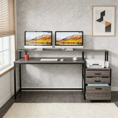 63" Ergonomic Computer Desk – Office Desk With Drawers & Monitor Stand