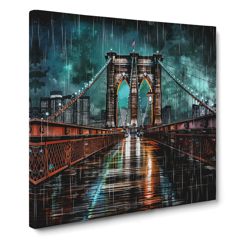 Brooklyn Bridge Digital Art - Print, 35cm H x 35cm W x 3cm D