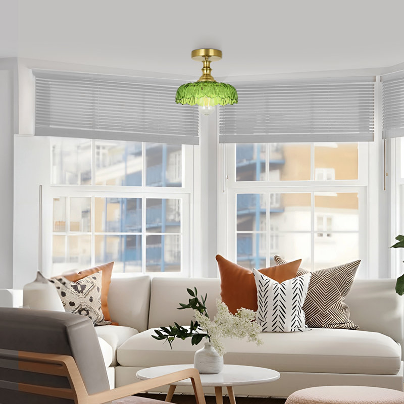 Junathean Glass Semi Flush Mount, Green