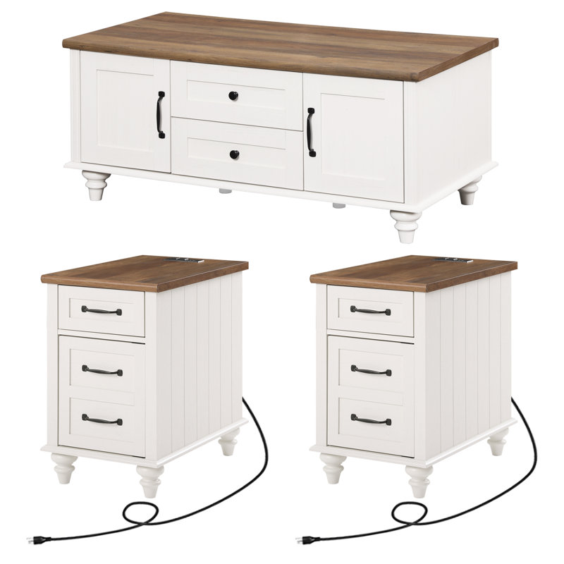 Scarlett Adoniah 3 - Piece Living Room Table Set, Brown/White