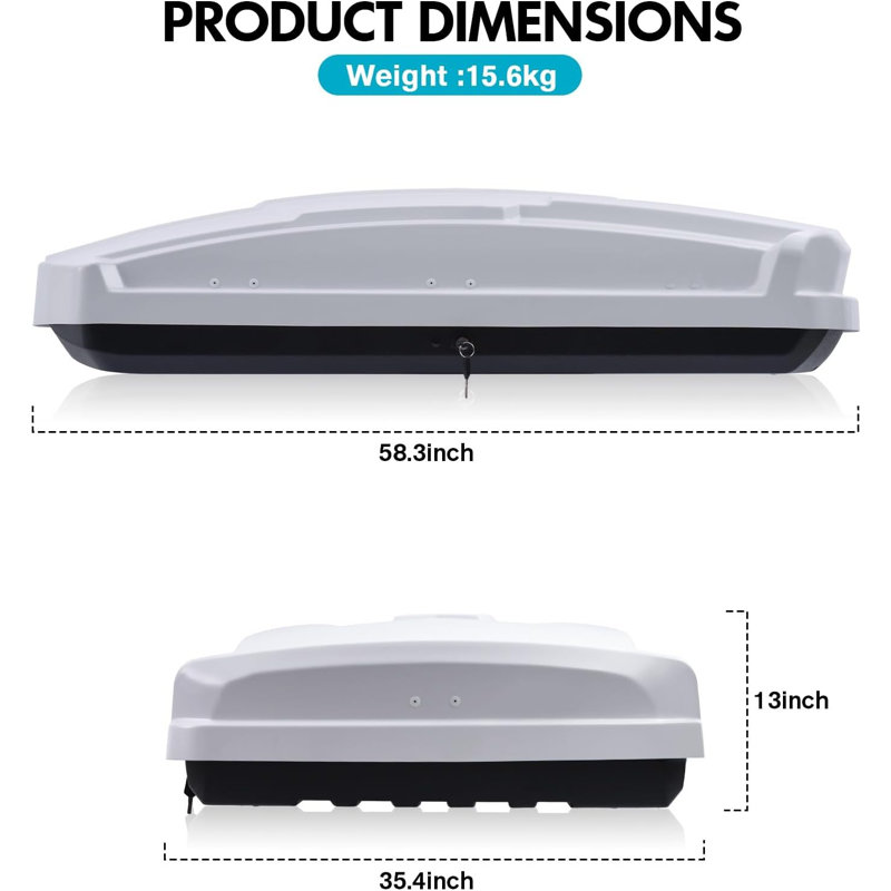 Rooftop Cargo Carrier Hard Shell, Both Side Openning Cargo Box With Security Lock, 15.5 Cubic Feet Capacity - 58.3x35.4x13in
