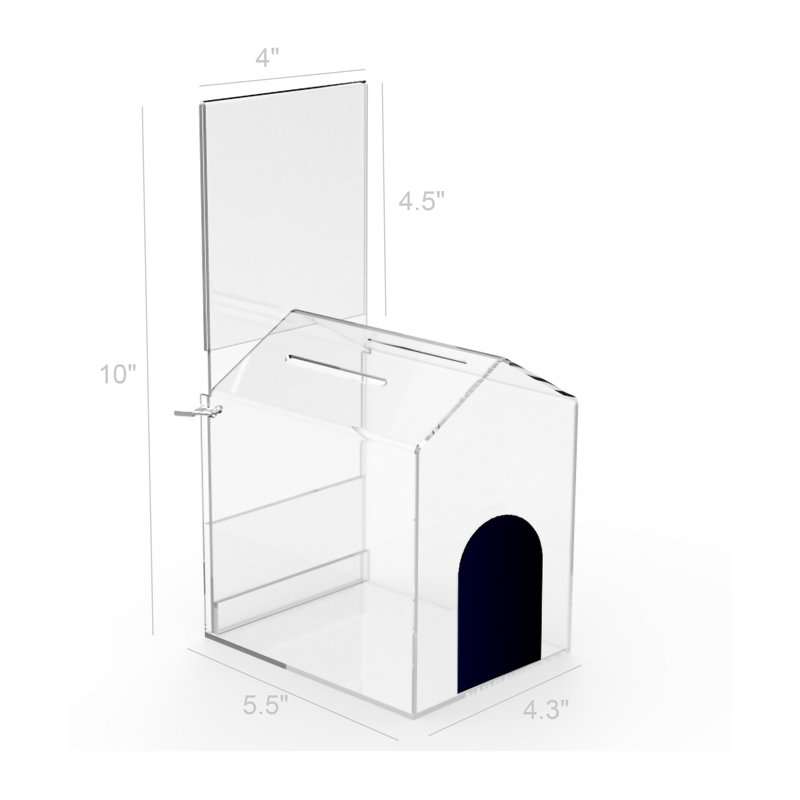 Acrylic "Small-House" Shaped Donation Box 5" W x 10" H x 6" D with A Small Pad-Lock