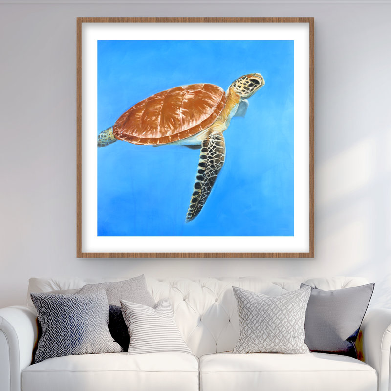 Tortue verte verte - décor de salle de bain, reproduction encadrée