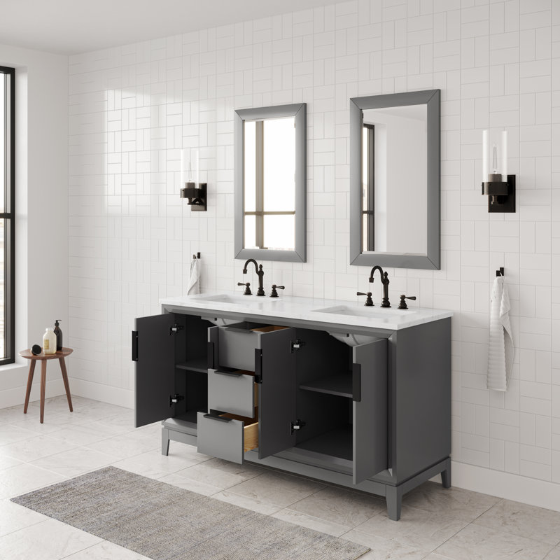 Meuble-lavabo de comptoir en marbre Alexann, Crochet, Gris cachemire