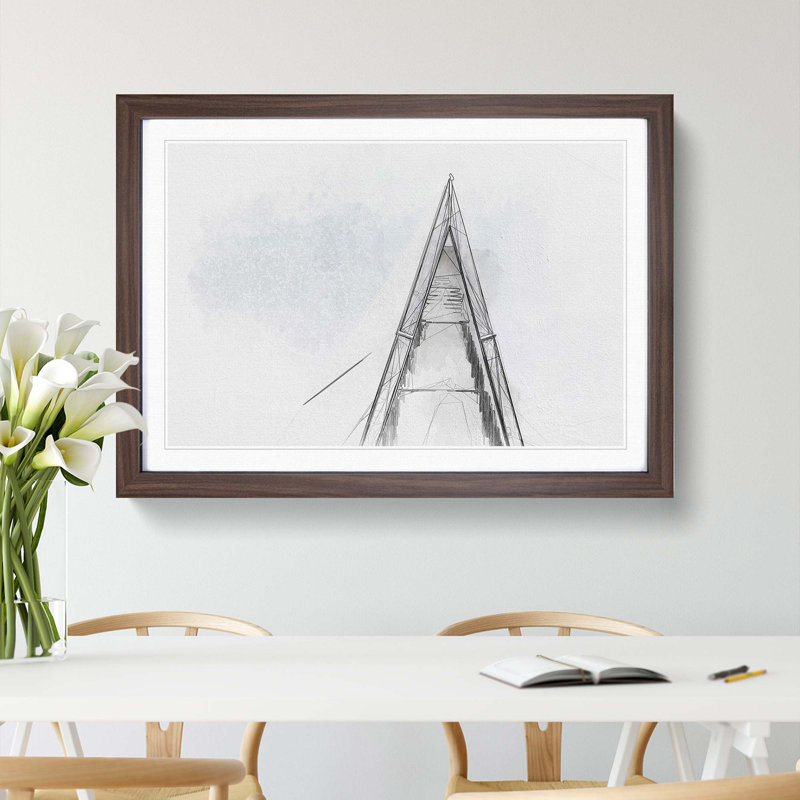 Architecture Sketch Vol.3 in Abstract - Picture Frame Drawing Print, 48cm H x 65cm W x 2cm D, Walnut Framed