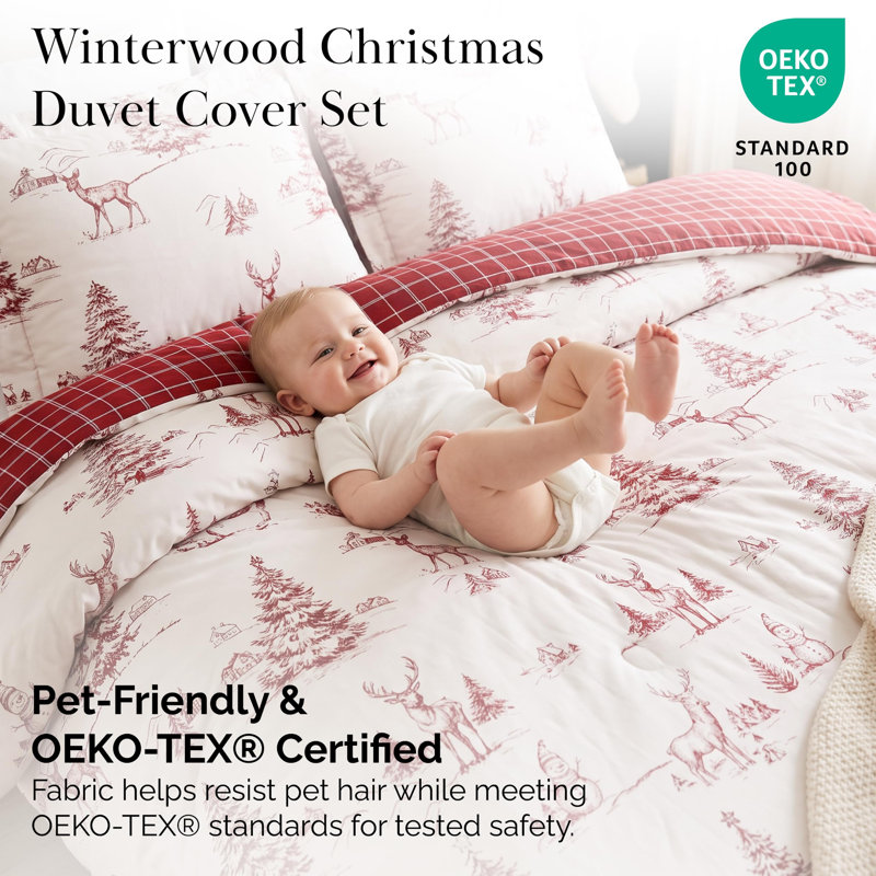 Southshore Fine Linens Winterwood Christmas King/California King 3-Piece Duvet Cover Set, Ultra Soft Microfiber, 1 Duvet Cover & 2 King Shams, Hidden Zipper & Corner Ties