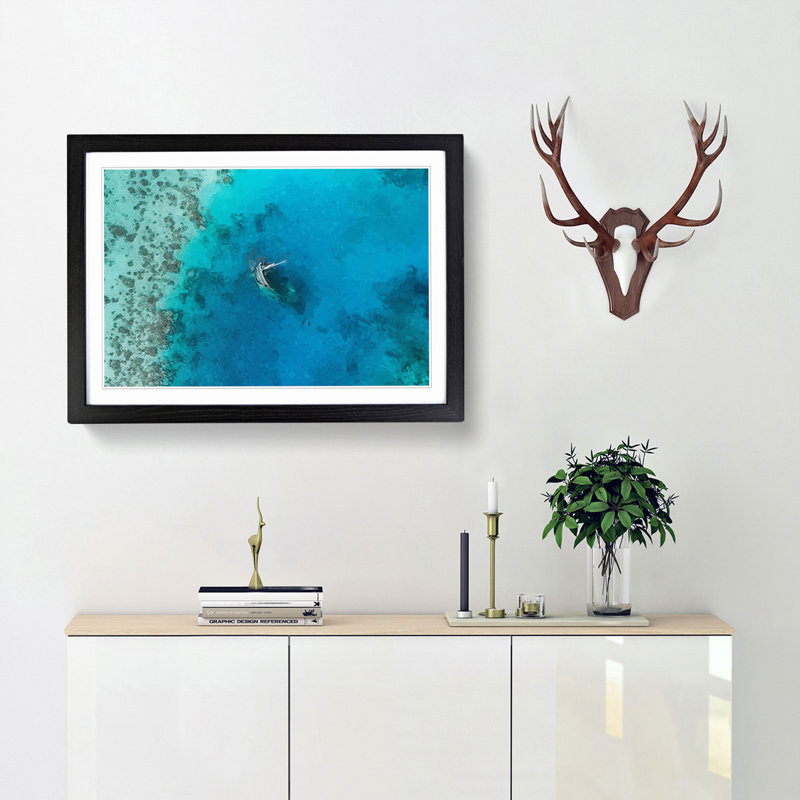 Shipwreck in the Maldives - Picture Frame Graphic Art Print, 40cm H x 60cm W x 2cm D, Black
