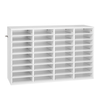 Organisateur de livres blanc à 36 compartiments avec tablettes amovibles et trieur de boîtes aux lettres en bois