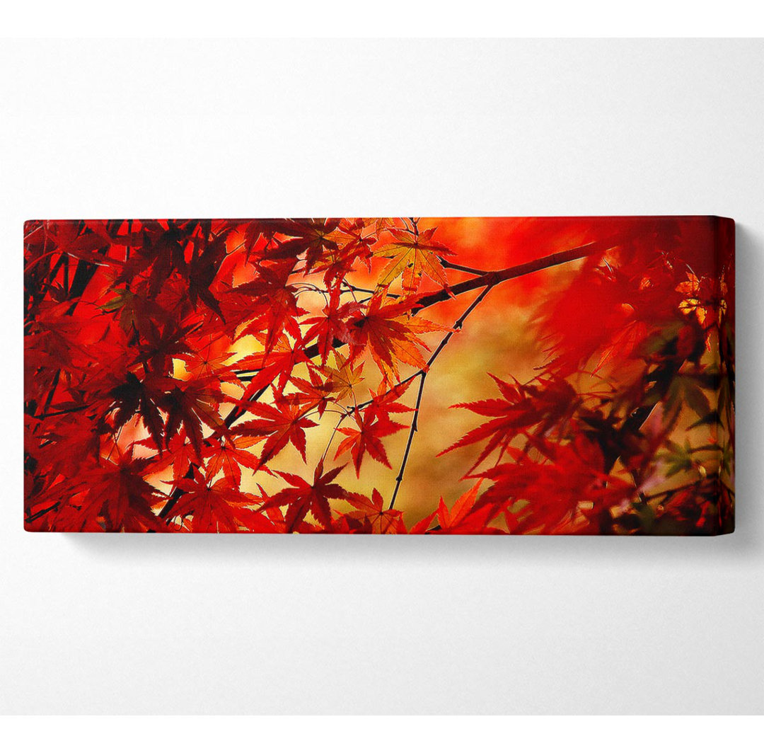 Rote Blätter im Winter - Panorama-Kunstdrucke auf Leinwand - Wrapped Canvas