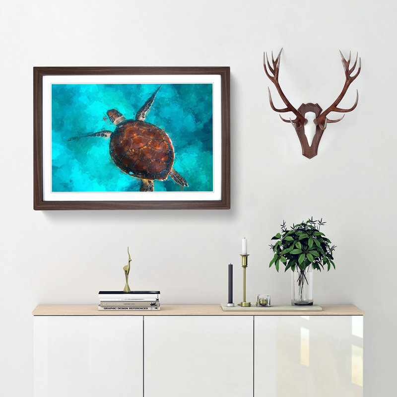 A Sea Turtle in Abstract - Framed Print, 27cm H x 36cm W x 2cm D, Walnut Framed
