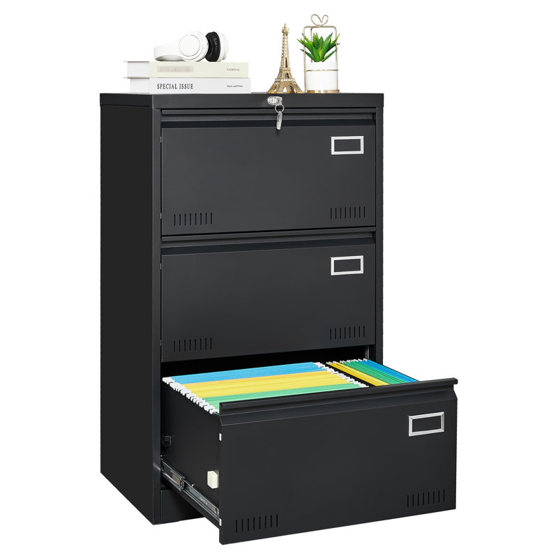 3 Drawer Filing Cabinet With Lock, Metal Lateral File For Home Office, Large Capacity Storage, -Proof, Black 3 Proof & Easy Access
