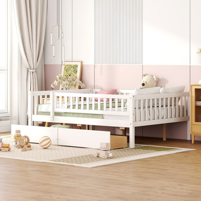 Daybed Wood Bed With Two Drawers, White, Full
