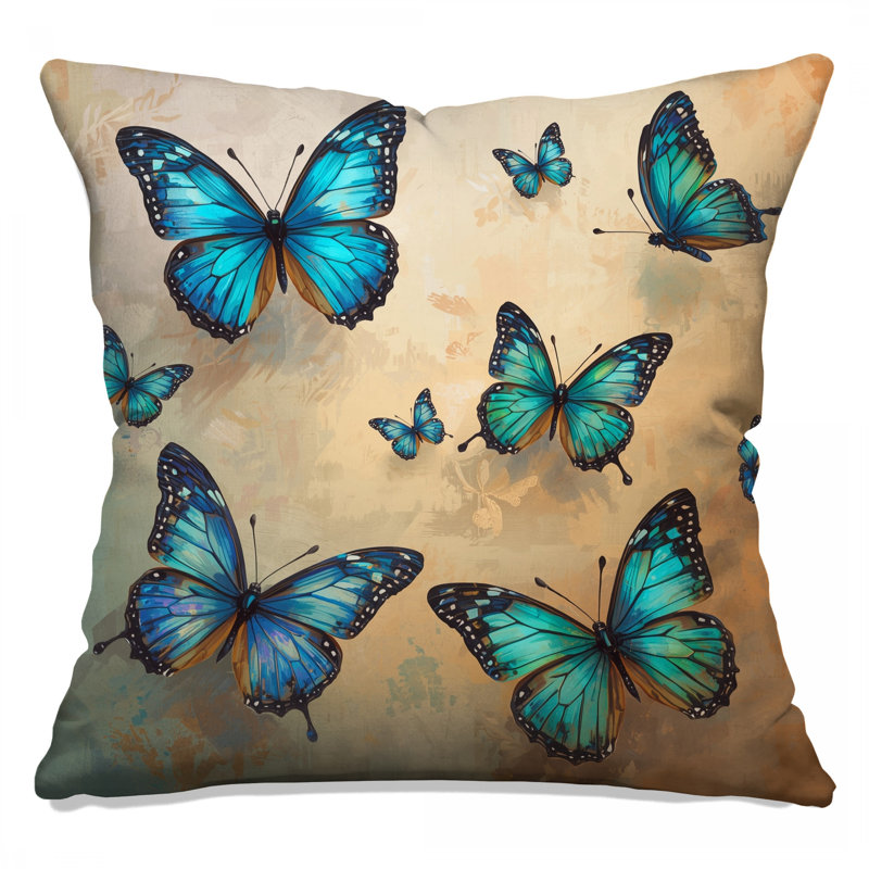 Coussins décoratifs à double face avec papillons bleus et orange, 14 X 14 pouces