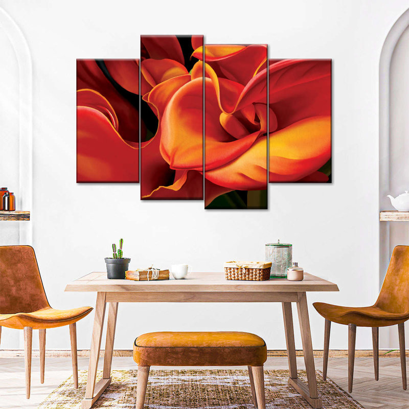 "Flower Fiery Calla Lilies", ensemble de 4 reproductions sur toile par Annie S, H 42 po x l 68 po x P 1,25 po
