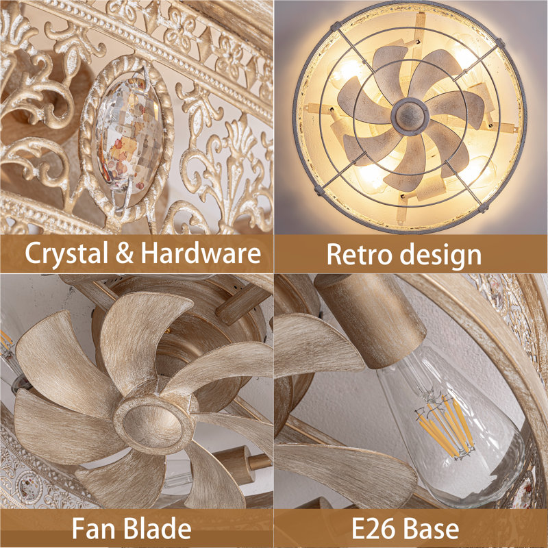 Rustic Cottage Distressed Wood-Look Fandelier with Remote, Small Farmhouse Enclosed Ceiling Fan Light, Low Profile Flush Mount for Entryway, Kids Room, Cozy Spaces