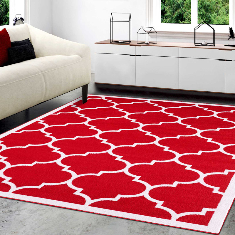 Tapis rouge tissé à la machine Trendy, Rectangle 6 pi 6 po x 9 pi 5 po
