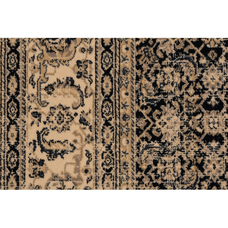 Tapis beige / bleu en laine Annia, Tapis de couloir 2 pi 9 po x 8 pi 2 po