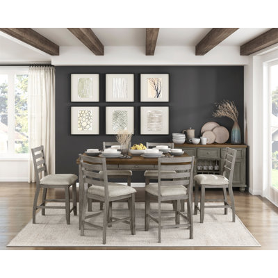 7Pc Traditional Counter Height Dining Set Drawers Storage Table And Chairs Set Two-Tone Finish Gray Cherry Kitchen Furniture