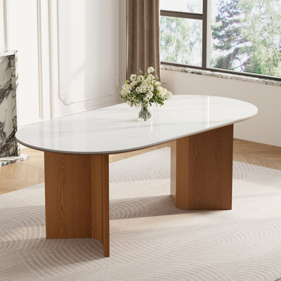  Table de salle à manger moderne 71 po ovale 71 po avec pieds en bois brun 4-6