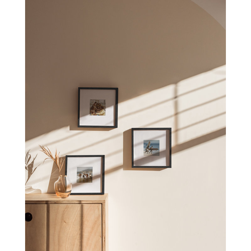 Cadre photo en bois - ensemble de 3, 8 po x 8 po avec tapis pour 4 po x 4 po, Noir