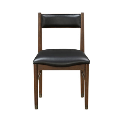 Ensemble de 2 chaises d'appoint rembourrées en cuir noir et meubles en bois au fini cerisier contemporain