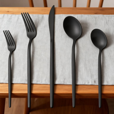 20-Piece Matte Black Flatware Set, Stainless Steel Silverware Service For 4, Satin Finish Cutlery Set For Home And Restaurant Use, Dishwasher Safe Tableware