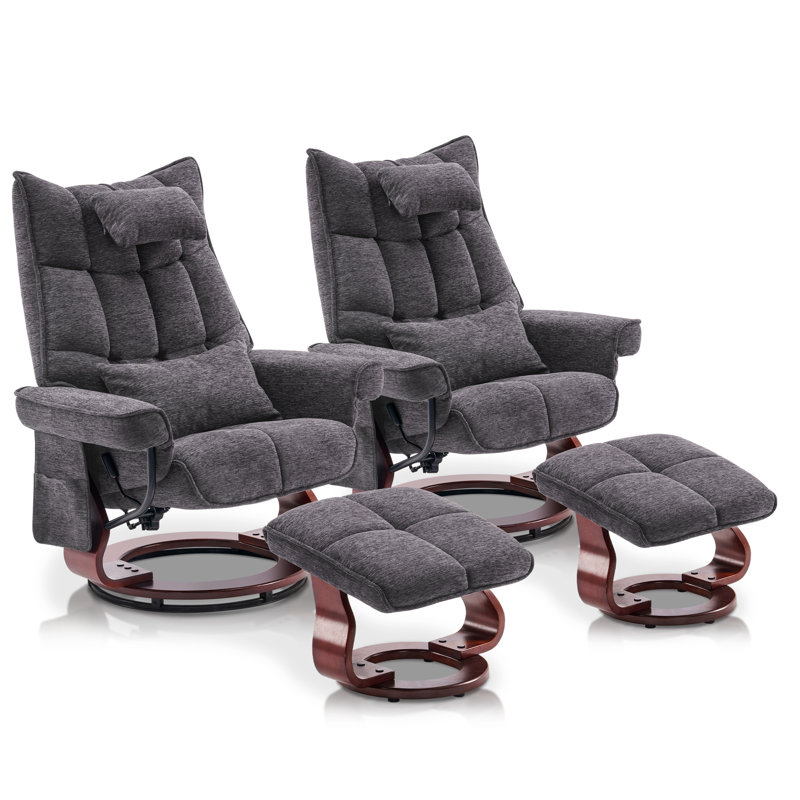 Bennith Upholstered Swivel Recliner, Massage TV Chairs with Neck Pillow and Side Pocket, Gray Chenille