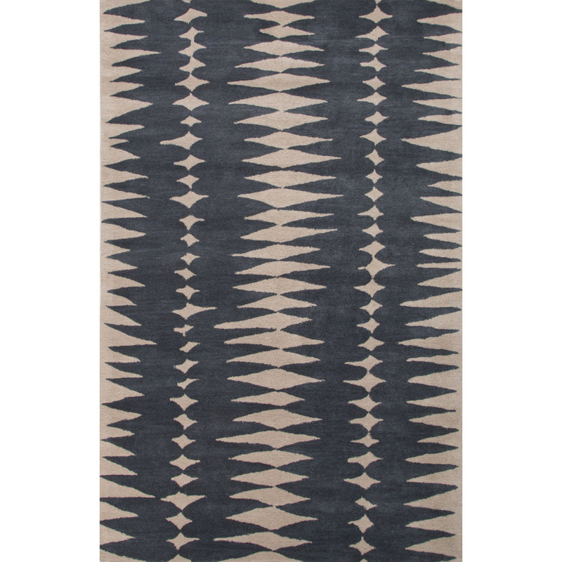 Geometric Handmade Tufted Wool Gray/Ivory Area Rug, Rectangle 9' x 13'