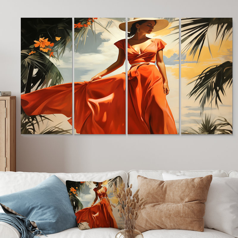 «Beach Breeze Holiday Woman Portrait», ensemble de 4 décorations murales mexicaines, H 32 po x l 64 po